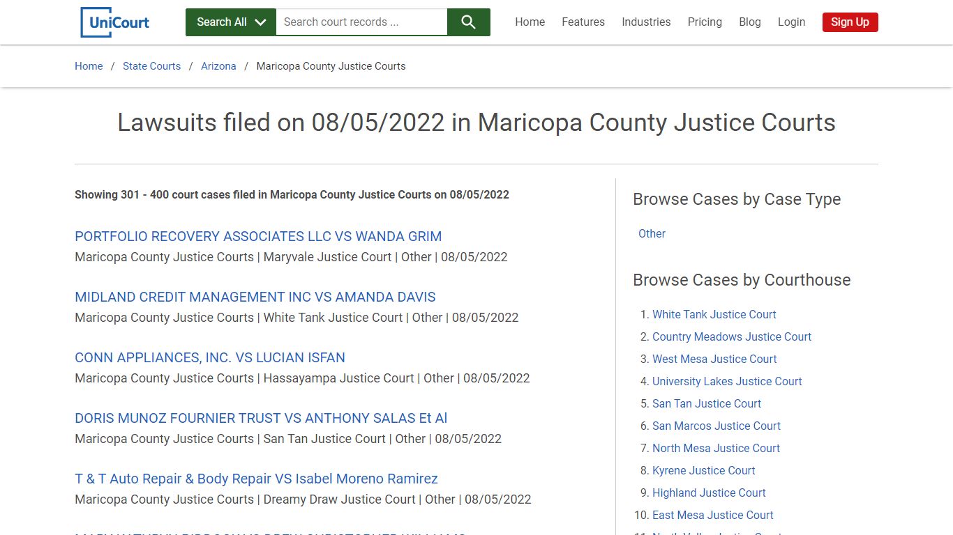 Lawsuits filed on 08/05/2022 in Maricopa County Justice Courts